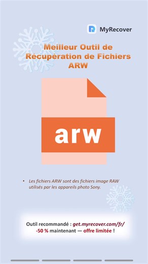 Le meilleur outil pour récupérer des fichiers ARW effacés ! Vous avez perdu vos précieuses photos ARW (Sony RAW) ? 😱 Découvrez le meilleur outil de récupération ARW pour retrouver vos fichiers rapidement et facilement sur Windows ! ℹ️ Pas de sauvegarde requise, récupération rapide, aperçu avant restauration — top solution pour photographes Sony 🎯 👉 Profitez d'une réduction exceptionnelle de 50 % sur get.myrecover.com/fr/. Offre valable pour une durée limitée ! #arw #récupérationarw #myrecover