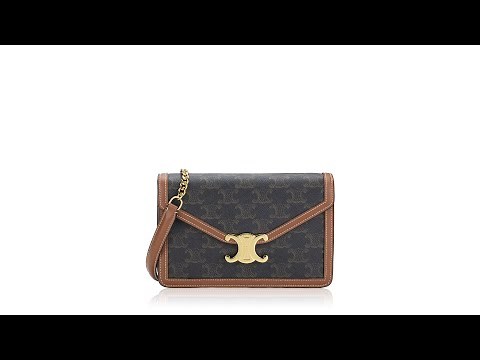 Celine Triomphe Canvas Calfskin Margo Chain Wallet Tan