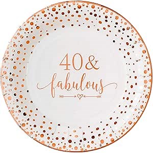 Crisky 40 Fabulous Disposable Plates for Women 40th Birthday Decorations Rose Gold Dessert, Buffet, Cake, Lunch, Dinner, Party Table Supples, 50 Count, 9 inches