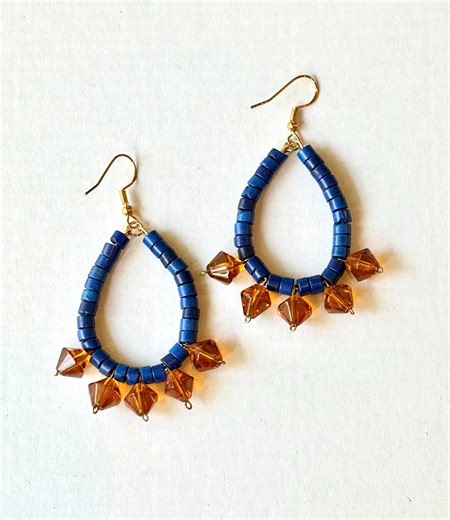 Deep Blue Earrings with Gold Accents – Handmade Jewelry