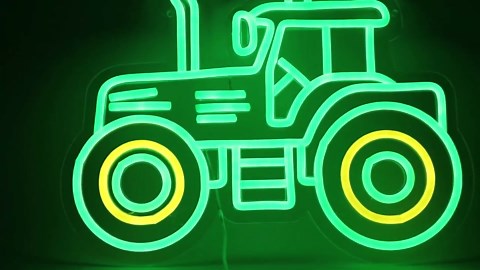 Green Tractor Neon Sign – LED Farm Tractor Night Light for Boys Room, Kids Bedroom, Birthday Party, Tractor Wall Decor for Garage, Man Cave, USB Powered Neon LED Sign