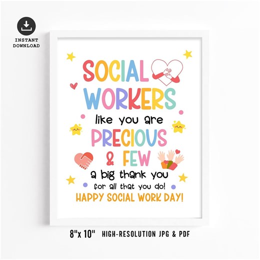 Social Worker Appreciation Sign, Social Work Month Printable Poster (PDF & JPG Downloadable File) - Etsy