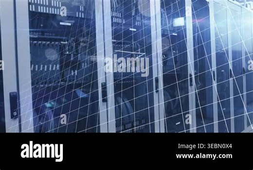 Animation of mathematical equations and data processing over grid network against computer servers. Business data storage technology concept Stock Video Footage - Alamy