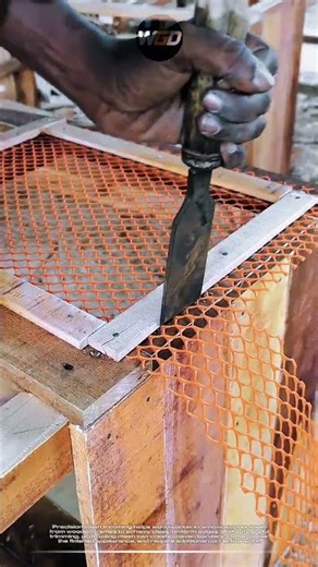 Precision mesh trimming: Clean finishing for wooden frames
