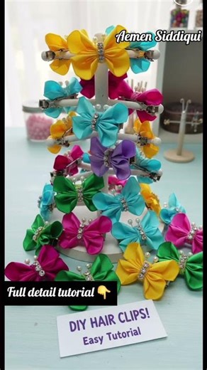 DIY handmade ribbon butterfly hair clips with easy technique for beginners #hairclip #ribbon #diy