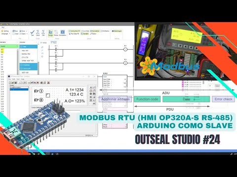 ⚡ Outseal Studio Cap_24 HMI OP320 por Modbus RTU con un Arduino Nano por RS485 manejo de registros.