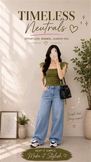 Timeless Neutrals Outfit 💚 | Olive Green Top + Wide Leg Jeans | Minimal Fashion Look ✨