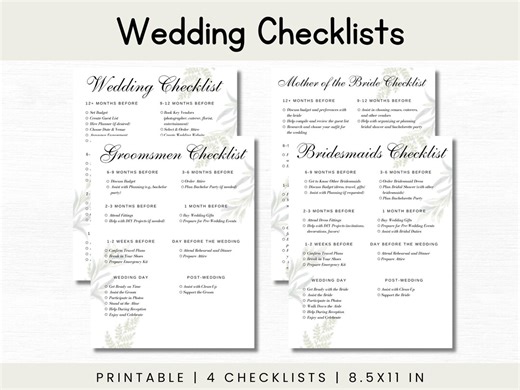 Wedding Checklist Bundle – 4 Printable Checklists for Bride, Bridesmaid, Groomsman & Mother of the Bride (PDF) - Etsy