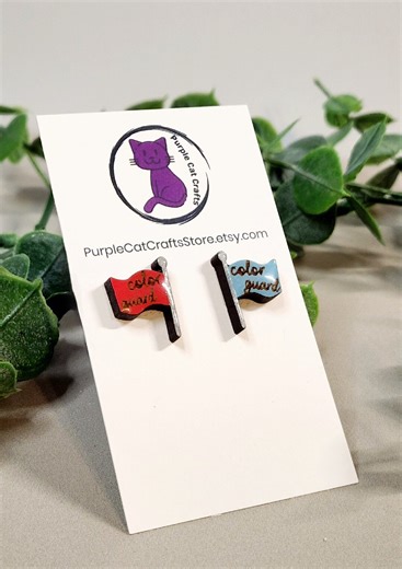 Color Guard Earrings, Guard Mom Jewelry, Marching Band Pride, Flag Earrings, School Spirit Gift, Custom Colors - Etsy