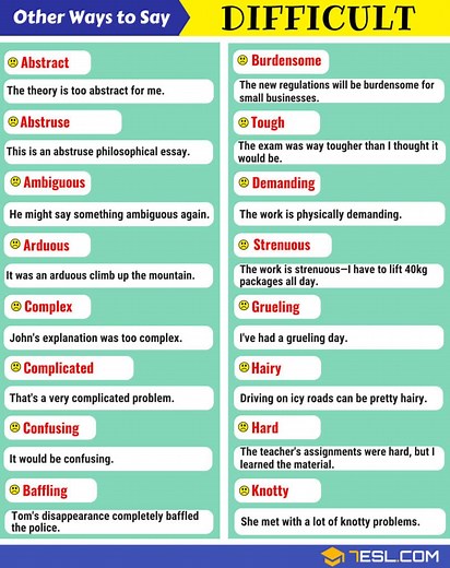 110  Synonyms for "Difficult" with Examples | Another Word for “Difficult” • 7ESL