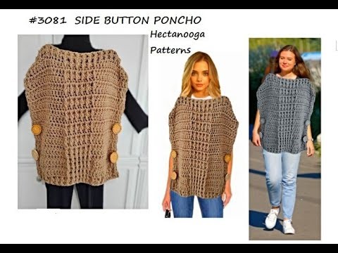 SIDE BUTTON Crochet PONCHO, Make any size
