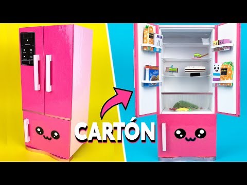 Cómo hacer un refrigerador de tres puertas con cartón | Juguete para Muñecas / Miniatura | Cocina