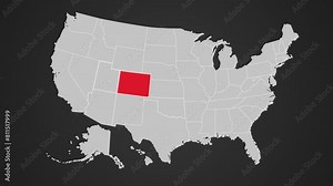 Colorado on USA map red outline shape blinking animation