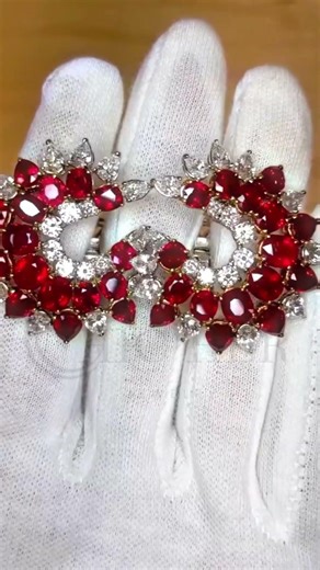 Cascading Ruby & Diamond Cluster Necklace-Earring Set