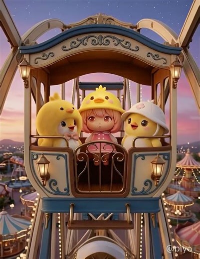 Golden.Sunset Gondola Adventure with Chibi Friends in Magical Amusement Park