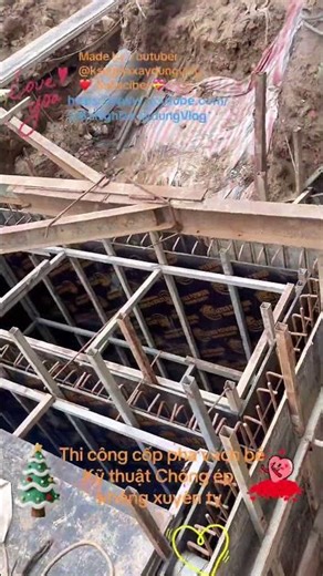 Construction of formwork for tank walls and tie rods.