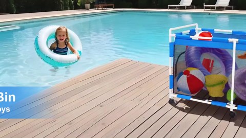 240 Gallon 63" L Extra Large Swimming Pool Storage BinWith zip and hooks, with added crossbar in the middle for stability.,Holder for Noodles, Toys, Floats, Towels,Rolling Storage Organizer Bin（blue)