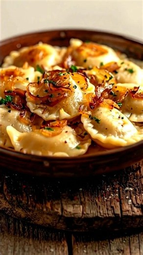 Pierogi Dumplings with Caramelized Onions 🥟🧅 | Crispy & Delicious Pierogi #shorts