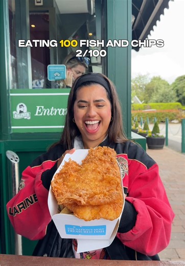 Eating 100 fish and chips until I find the best one 🐠🍟 Second on the list is Murgatroyds, just outside of Leeds, which has been ranked one of the top spots according to TripAdvisor. They cook in beef dripping - yes, the *traditional* way—and let me tell you, that’s where the magic happens. The rich, deep flavour it adds is the stuff of legends. They even fry their thick-cut chips in it, giving them this next-level crispy crunch. Today, I’m digging into their famous haddock big’un with chips, a