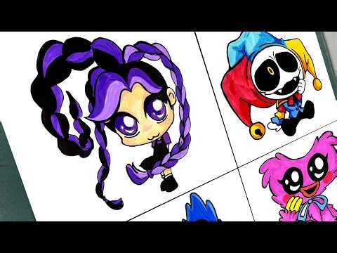 Drawing All Poppy Playtime 5 Characters in Chibi Style | Lily Lovebraids, Prototype, Huggy Wuggy