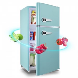 WANAI Small Retro Dual Door Refrigerator 3.5 Cu.ft Blue Fridge with Freezer for Dorm Apartment New