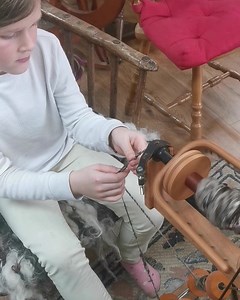 The world of wool spinning is in safe hands. My youngest ever wool spinning enthusiast plying her first skein of yarn in today's workshop. Well done Era, just 10yrs old and amazing. Keep up the good work 🐑 | Crafts of Ireland