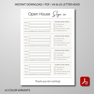 Open House Sign in Sheet. Realtor Open House Flyers and Forms. Printable Real Estate Marketing. PDF Template Instant Download - Etsy
