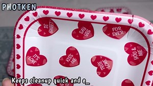 Photken 24 Pieces Valentine’s Day Paper Plates – 7 Inch Red Heart Message Square Disposable Dessert Plates for Valentine’s Parties, Weddings, Anniversaries, and Romantic Dinners