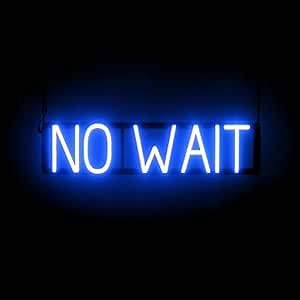 SpellBrite NO WAIT Sign for Barber Shops | Barber Shop-Related Signs with Neon Look, Blue LED Light | 26.3" x 6.3"