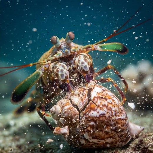 Mantis Shrimp’s Jaw-Dropping Power: Shell Cracking in Slow Motion! #mantisshrimp #asmr #ocean