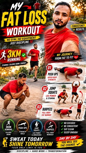 3KM Running + Push-Ups + Jump Squats + Burpees 🔥 | My Weight Loss Journey 💪#shorts#beingfit#workout