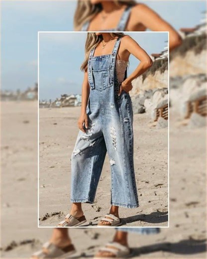 Distressed Bib Pocket Wide Leg Denim Overalls