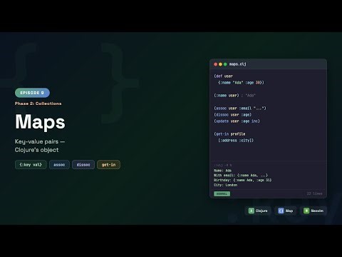 Clojure Maps — assoc, dissoc, update & get-in | Episode 9