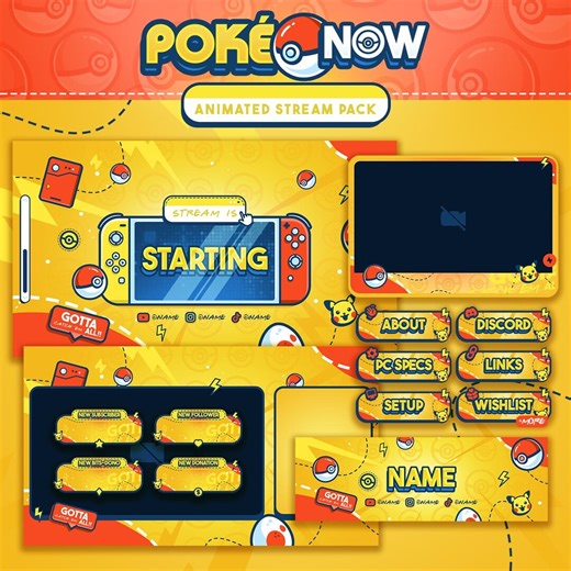 Poké Now Animated Stream Pack: Twitch, Youtube, Kick, Stream Overlays, Panels, Alerts, OBS, Streamlabs - Etsy