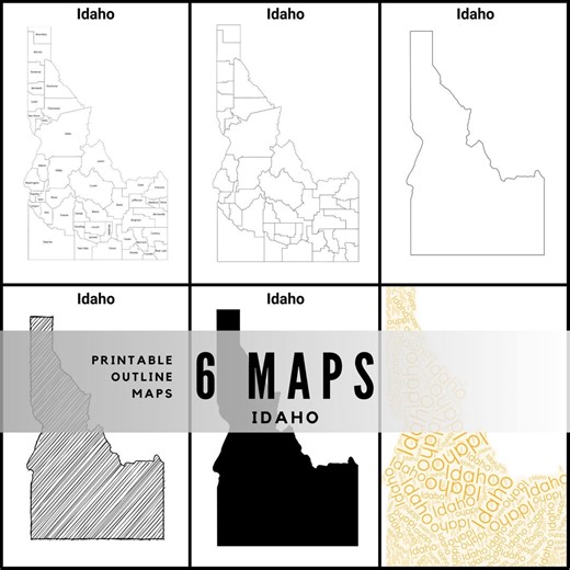 Printable Idaho Maps / State Outline and Labeled Geography Sheets / Letter‑size Educational Printables for Teachers and Students - Etsy