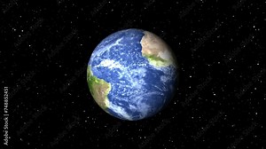 3d planet earth moving away animation. Animation of Earth seen from space, the globe spinning on satellite view on dark background.