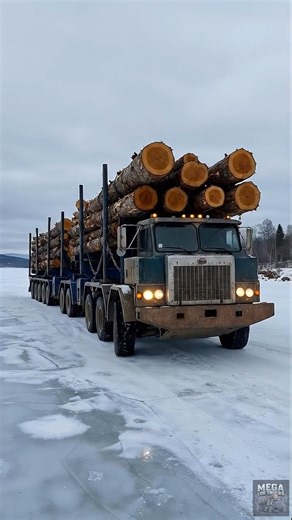Massive log truck on Ice road 🪵🚜 #truck #logistics #Giants #Timber #timberland #frozen #truckdriver | Mega Log Trucks