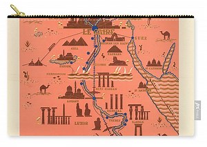 Antique Illustrated Map of Egypt _ Monuments around River Nile - Cairo, Luxor, Abu Simbel Zip Pouch by Studio Grafiikka