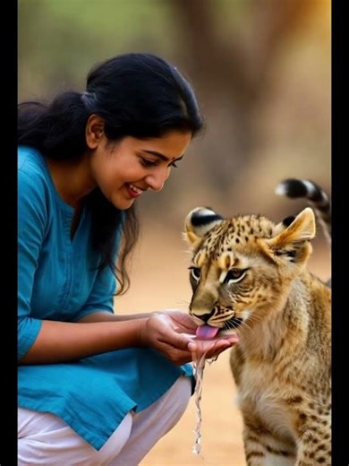 Lady Helps Lion 🥹 #ai #village #cartoon #lady