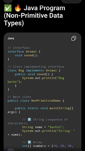 Java Program non Primitive data types #shorts