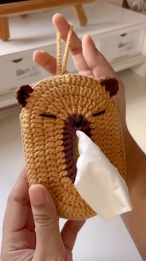 Chubby Cheeks by Khin Su on Instagram: "Sleepy animals tissue holder pouches Tutorial on my YouTube channel  #crochet #howtocrochet #crochettutorial #beginnercrochet #handmade #diy #craft #aesthetic #freepattern #crochetideas #crochetaccessory #crochetpouch #crochettissueholder #crochetcappybara #crochetbear #crochetpanda"