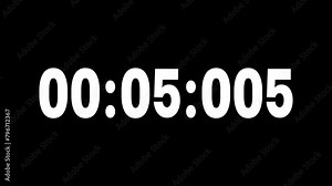 Clock with white numbers on black background display. Digital timer starting from 0 seconds to 5 sec Stock Video