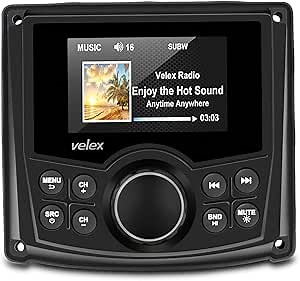 VELEX Marine Stereo, Audio Video Player FM/AM with Bluetooth Streaming, for Yacht, Boat, UTV, ATV, Power Sport, Spa
