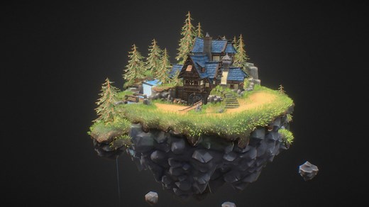 Stylized 3D Floating Island And Mine House - Download Free 3D model by Skylar Muffin (@boopdesignstudio)