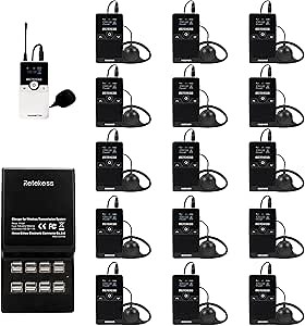 Retekess TT116 Tour Guide System, Tour Guide Microphone and Speaker, 200m/656ft, Noise Reduction, Removable Battery, Whisper System for School, Warehouse, Church, Factory (1 Transmitter 15 Receivers)