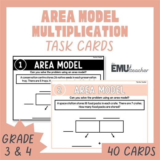 Area Model 2 Digit by 1 Digit Multiplication Word Problem Task Cards - Etsy