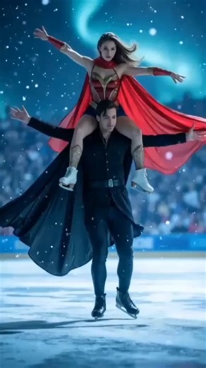 Wonder Woman on Ice! 🦸‍♀️❄️ Epic Figure Skating Show under the Northern Lights ✨