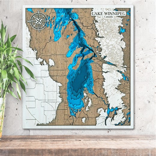 Lake Winnipeg 3D Wooden Map