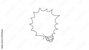 Animated self drawing of one continuous line draw shining glass lightbulb icon logo emblem. Power innovation symbol logotype template concept. Full length single line animation illustration.