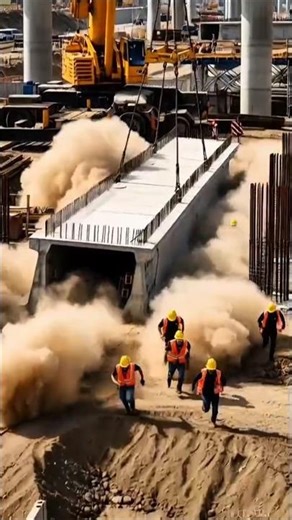 Viral! Massive Bridge Slab Drops Hard at Highway Site 😱🚧 #fail #construction #engineering #shorts